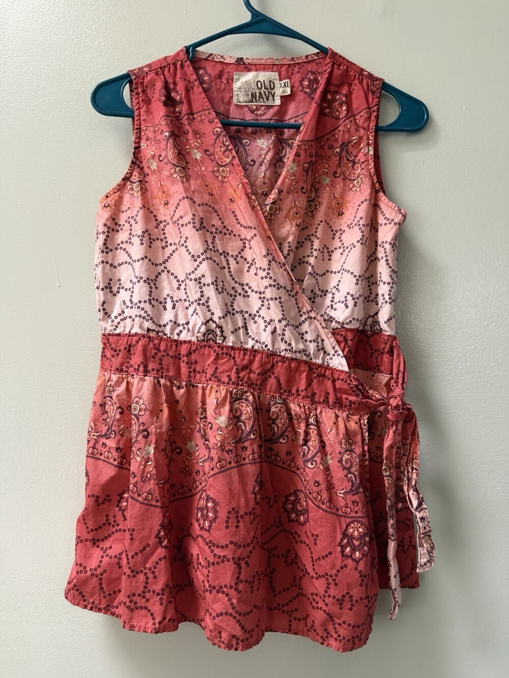 Old Navy Floral Ruffle Wrap Romper Navy/Pink M V-Neck Short Sleeve Tie Belt